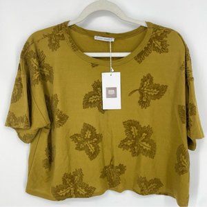 Zara boho crop floral olive green short sleeve boxy top